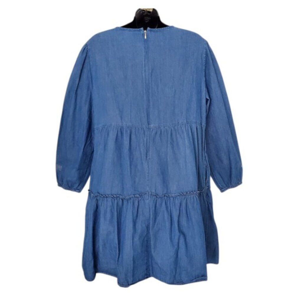 Draper James Tiered Blue Chambray Dress Cotton Mini Women Sz L Cottagecore - Picture 5 of 8